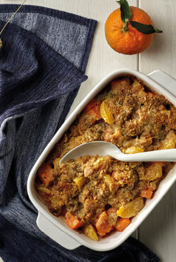 Crumble de patate douce et Clémentine de Corse - farine de châtaigne parmesan et gorgonzola​