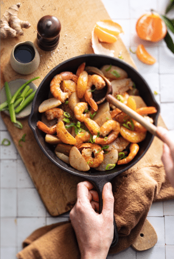 Gambas et navets à la Clémentine de Corse